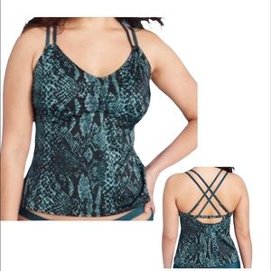 All in Motion SX Green Snake Print Tankini Swimwear Top NWT